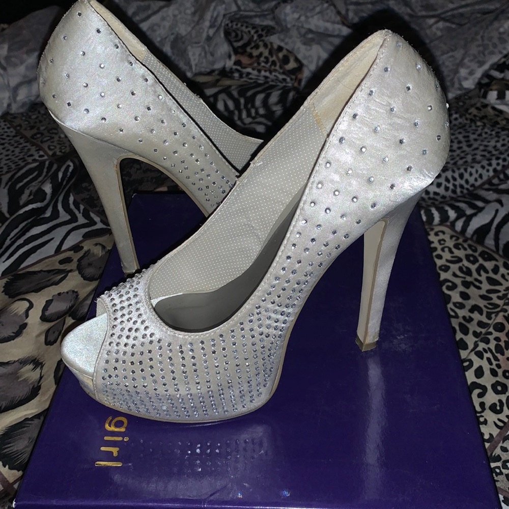 Silver Rhinestone Peep Toe Pumps